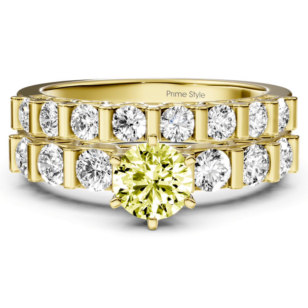 2.10 - 5.10 CT Round Cut Fancy Yellow Diamonds - Bridal Set - Primestyle.com