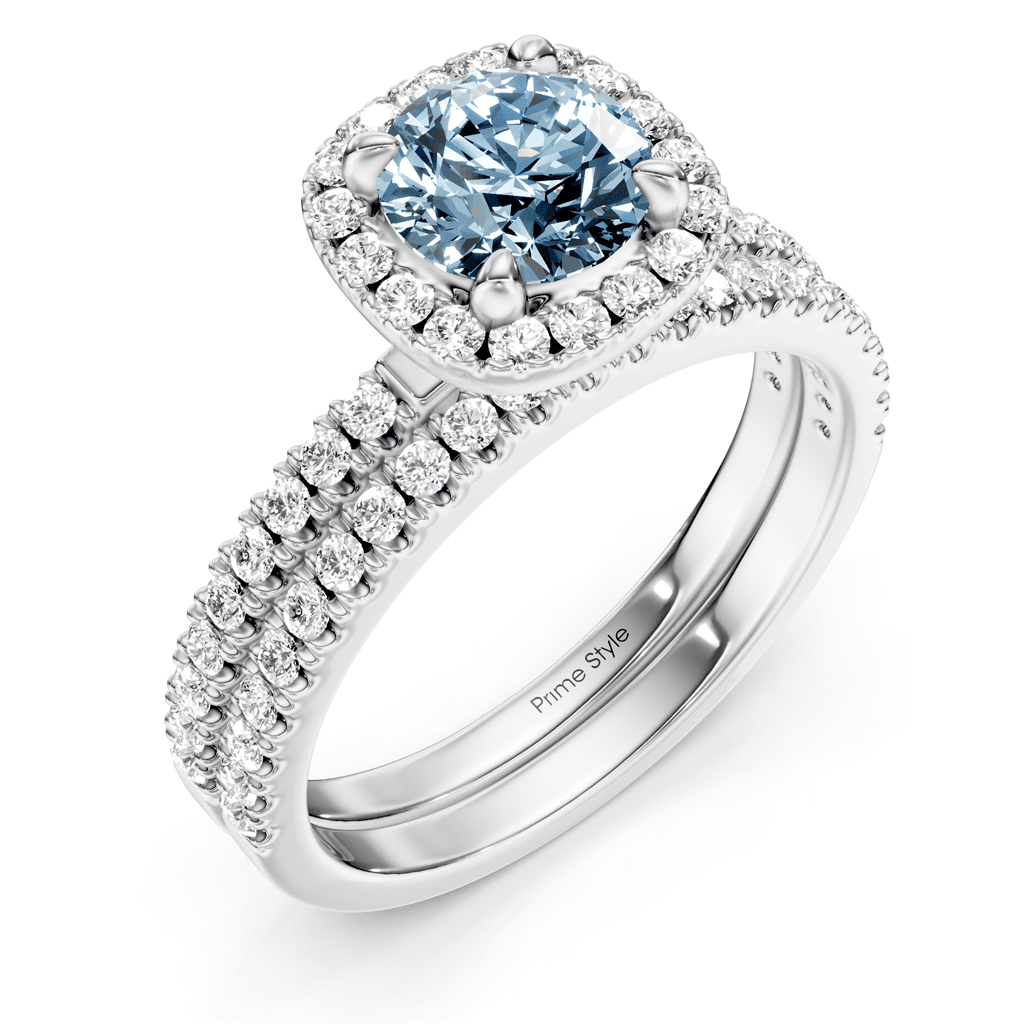 1.65-4.65 CT Round Cut Fancy Blue Diamonds - Bridal Set