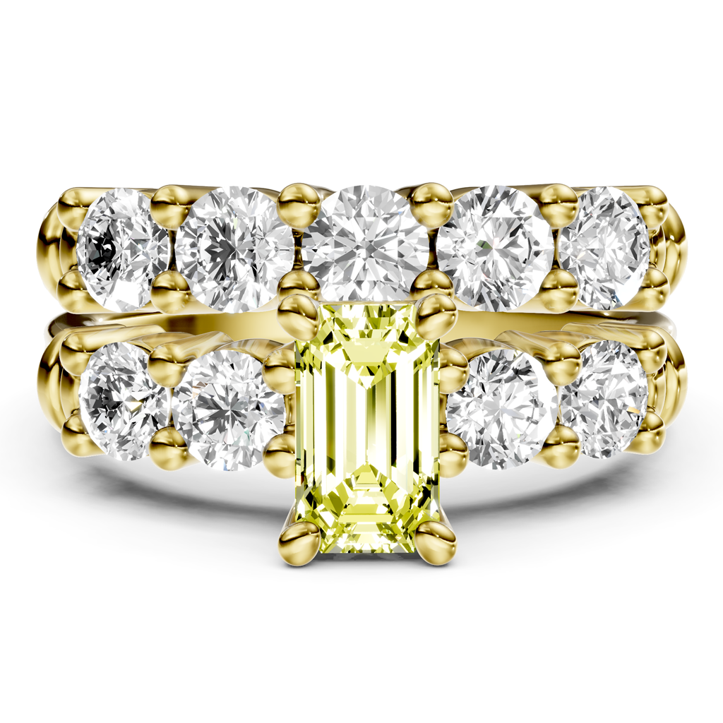 2.40-5.40 CT Emerald & Round Cut Fancy Yellow Diamonds - Bridal Set