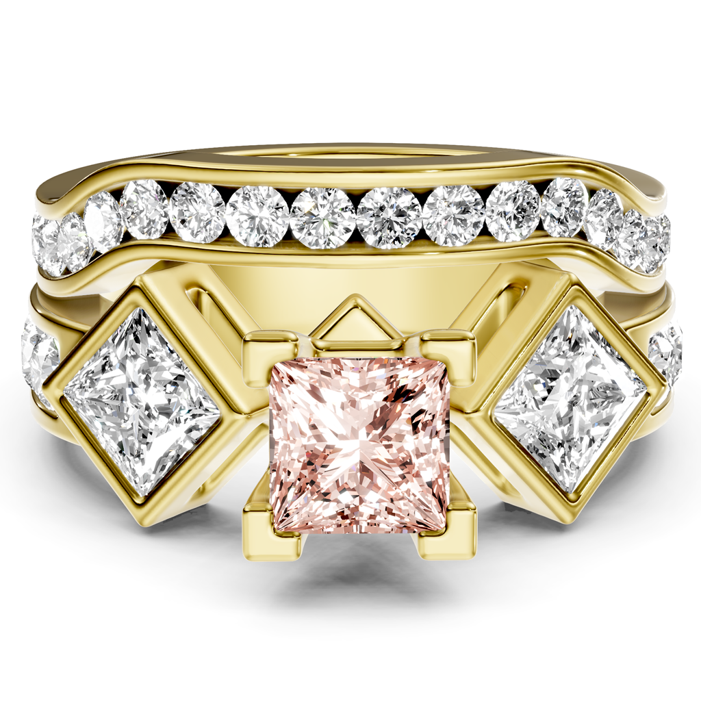 2.65-5.65 CT Princess & Round Cut Fancy Pink Diamonds - Bridal Set