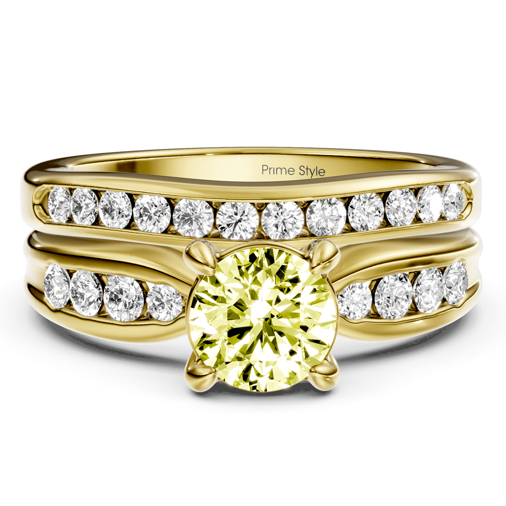 1.55-4.55 CT Round Cut Fancy Yellow Diamonds - Bridal Set