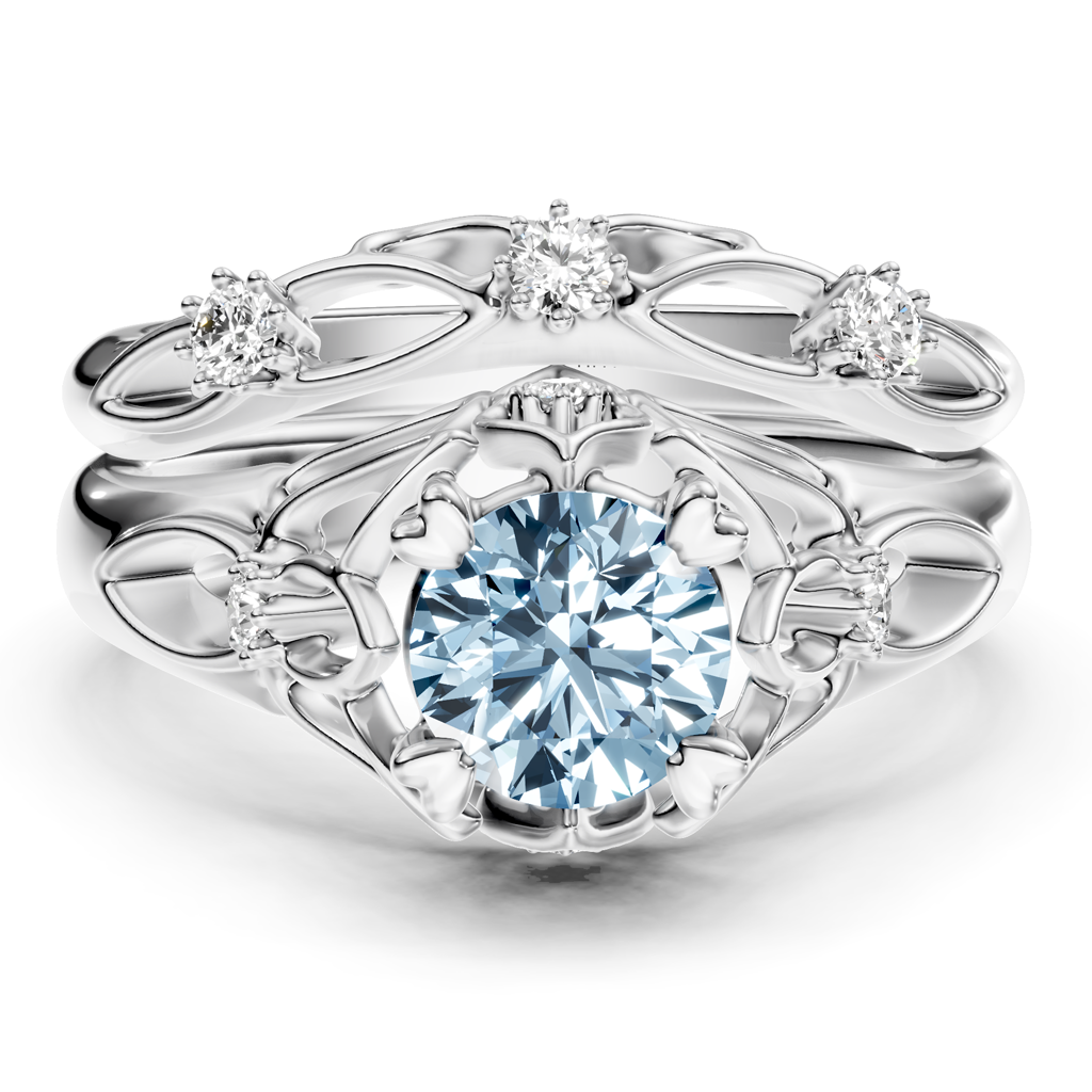 1.20-4.20 CT Round Cut Fancy Blue Diamonds - Bridal Set