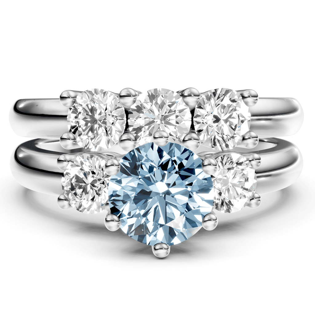 2.00-5.00 CT Round Cut Fancy Blue Diamonds - Bridal Set