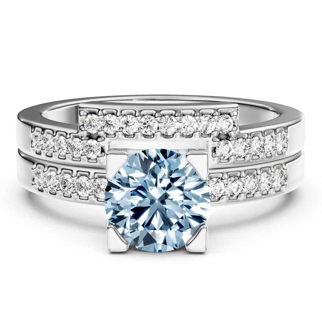 1.25-4.25 CT Round Cut Fancy Blue Diamonds - Bridal Set