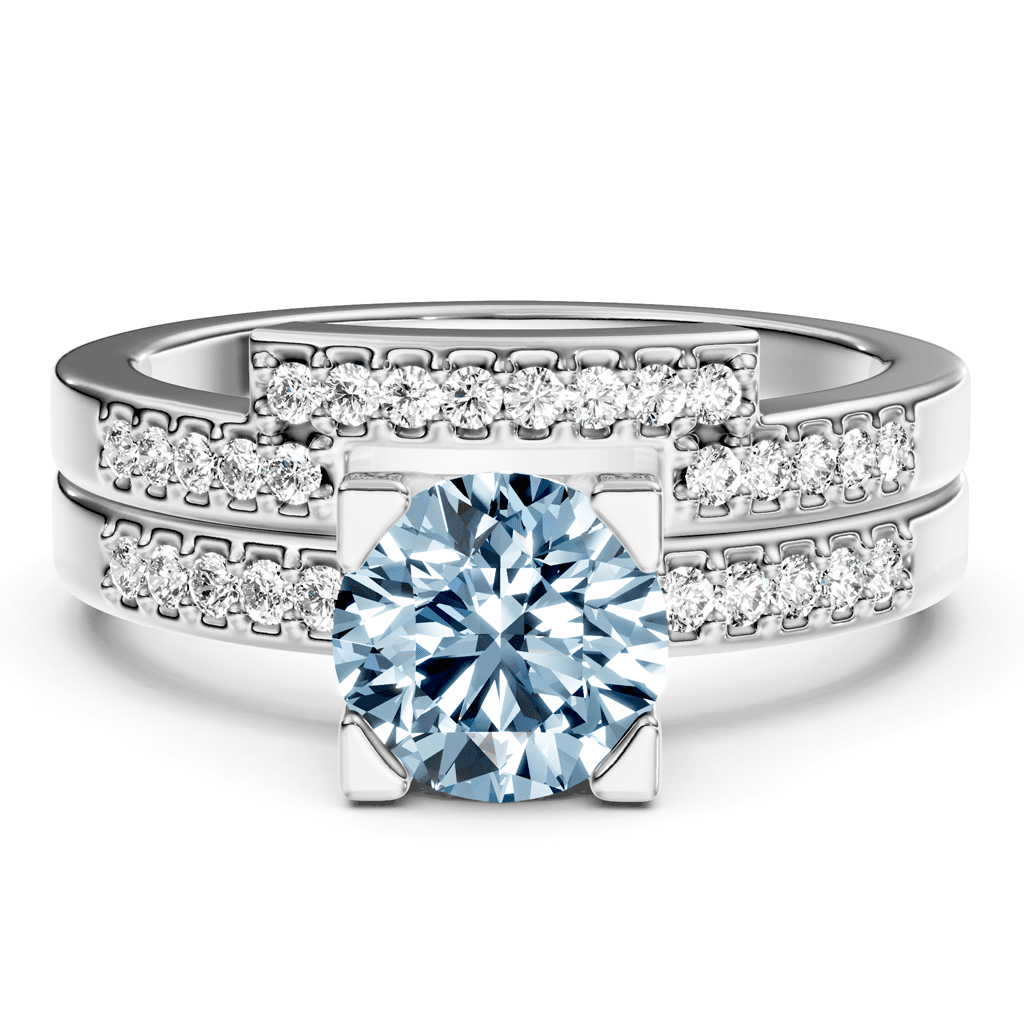 1.25-4.25 CT Round Cut Fancy Blue Diamonds - Bridal Set