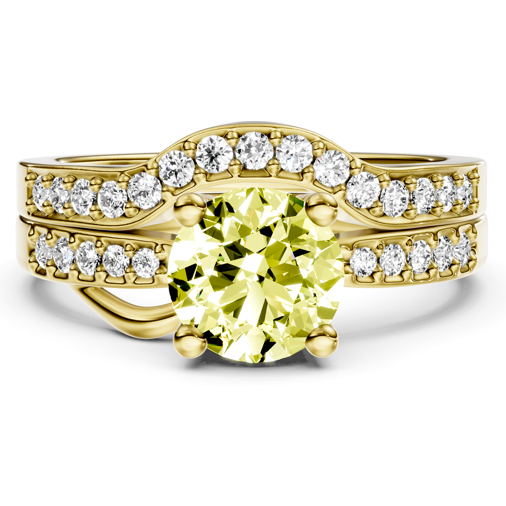 1.40-4.40 CT Round Cut Fancy Yellow Diamonds - Bridal Set