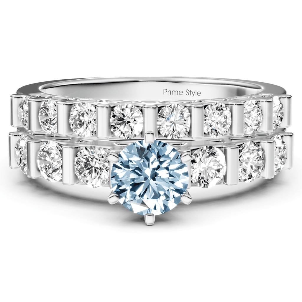 2.10 - 5.10 CT Round Cut Fancy Blue Diamonds - Bridal Set - Primestyle.com