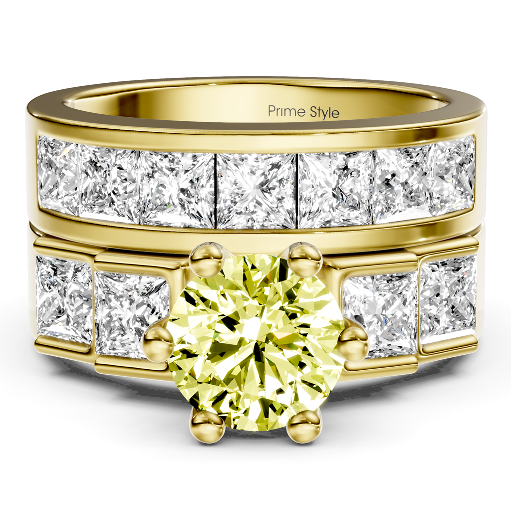 3.00-6.00 CT Princess & Round Cut Fancy Yellow Diamonds - Bridal Set