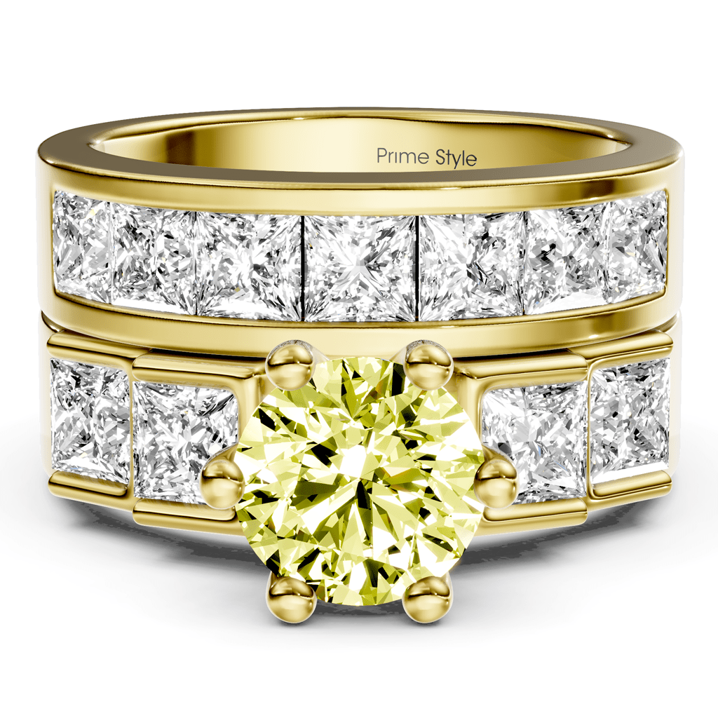 3.00-6.00 CT Princess & Round Cut Fancy Yellow Diamonds - Bridal Set