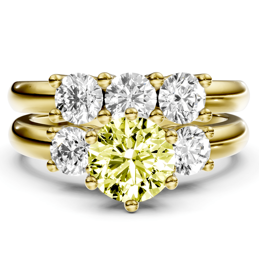 2.00 - 5.00 CT Round Cut Fancy Yellow Diamonds - Bridal Set - Primestyle.com