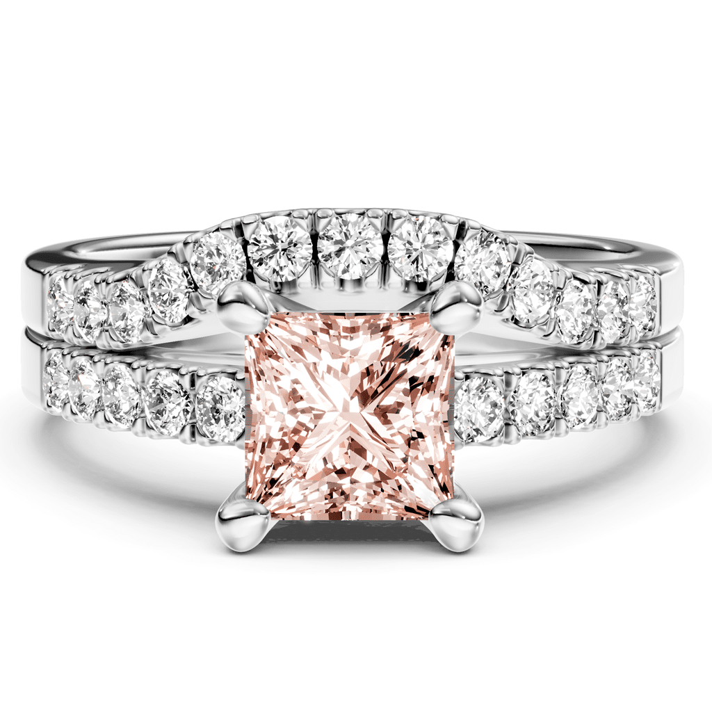 1.55 - 4.55 CT Princess & Round Cut Fancy Pink Diamonds - Bridal Set - Primestyle.com