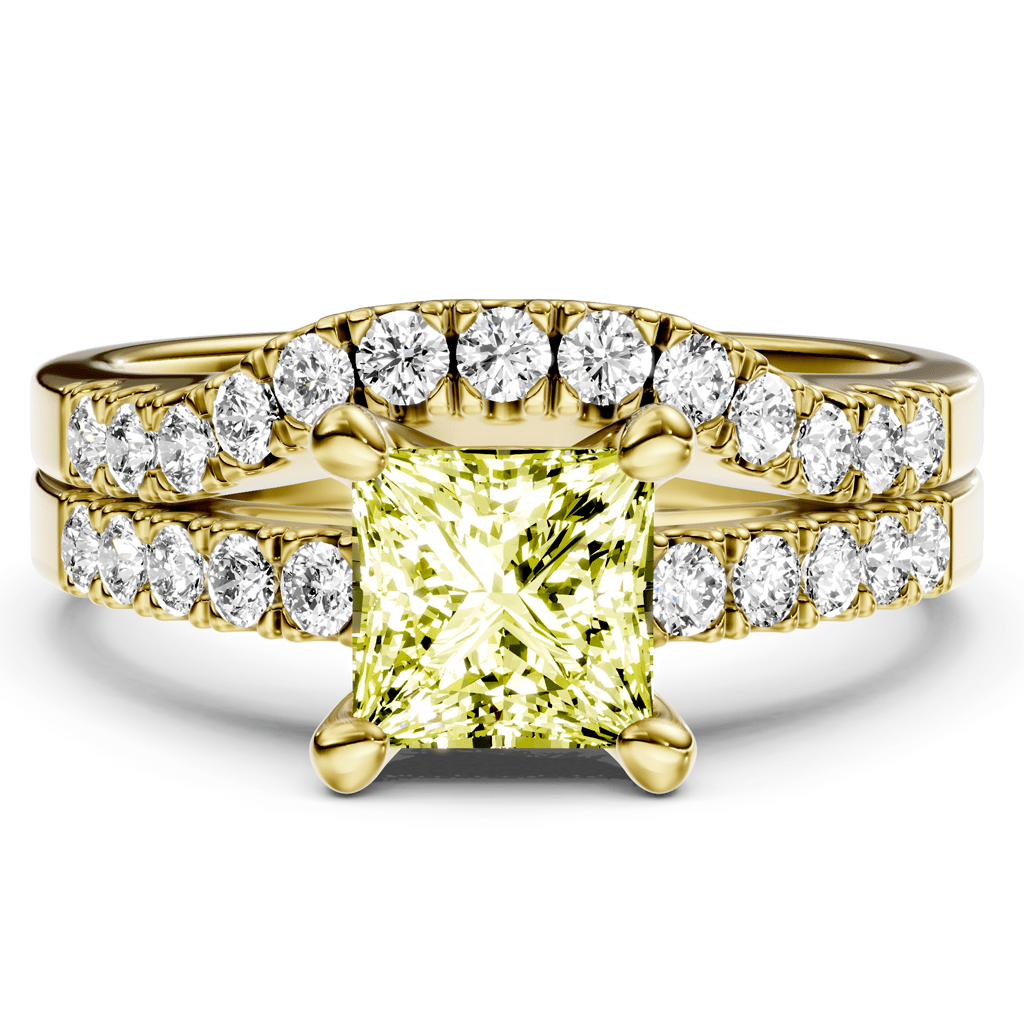 1.55 - 4.55 CT Princess & Round Cut Fancy Yellow Diamonds - Bridal Set - Primestyle.com