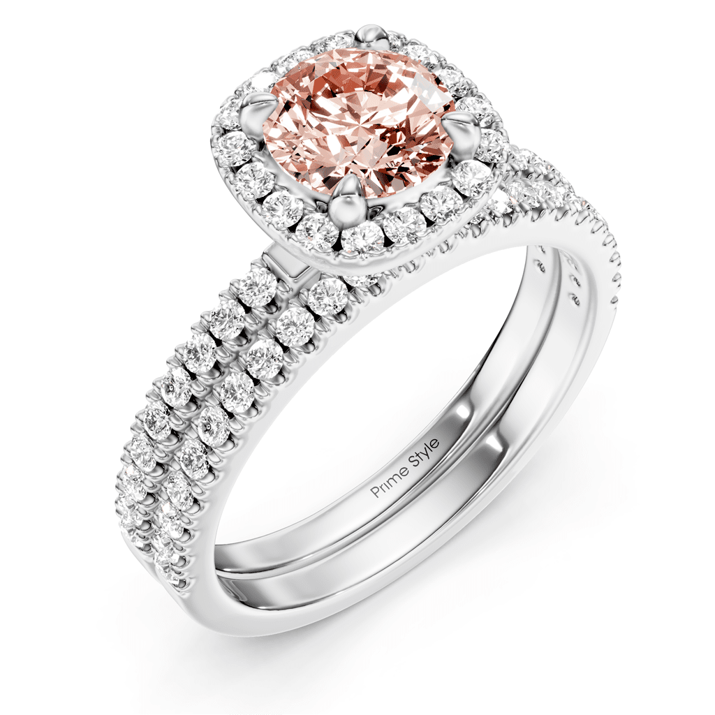 1.65 - 4.65 CT Round Cut Fancy Pink Diamonds - Bridal Set - Primestyle.com