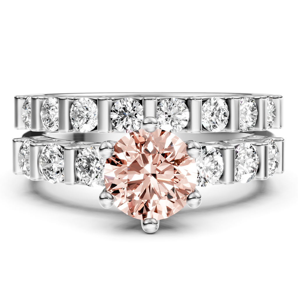 2.10-5.10 CT Round Cut Fancy Pink Diamonds - Bridal Set