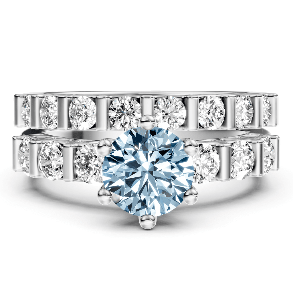 2.10 - 5.10 CT Round Cut Fancy Blue Diamonds - Bridal Set - Primestyle.com