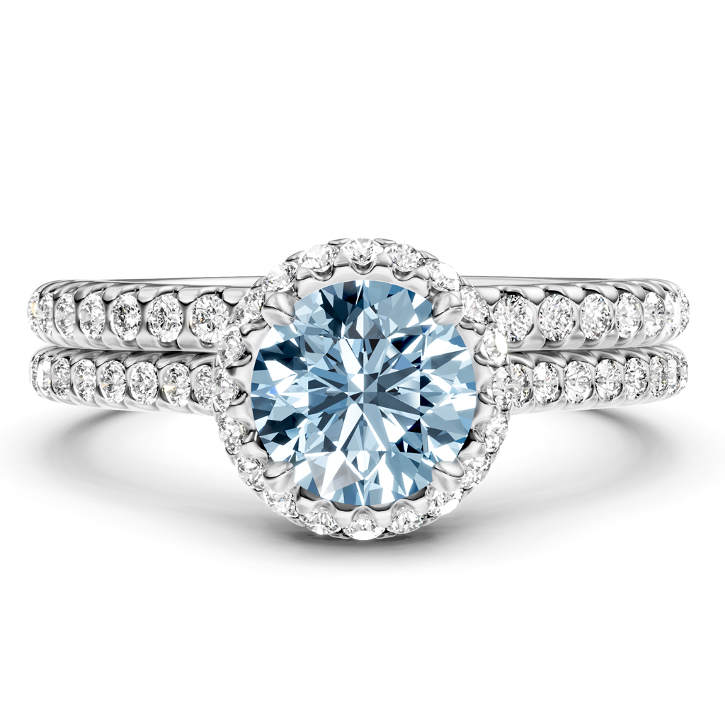 1.50-4.50 CT Round Cut Fancy Blue Diamonds - Bridal Set