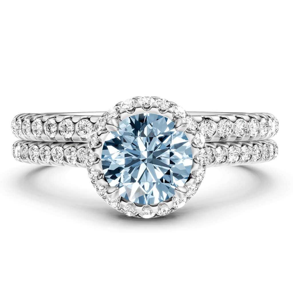 1.50-4.50 CT Round Cut Fancy Blue Diamonds - Bridal Set