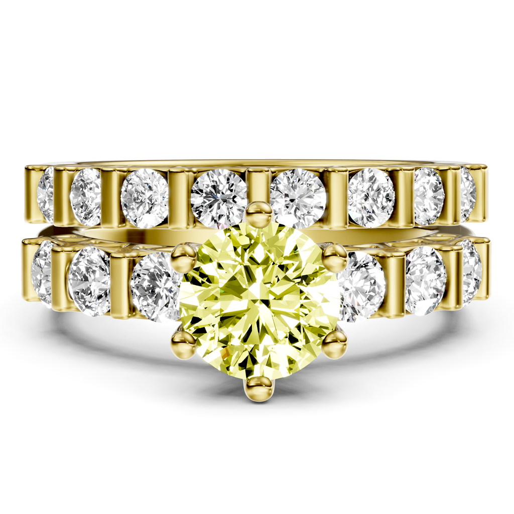 2.10-5.10 CT Round Cut Fancy Yellow Diamonds - Bridal Set
