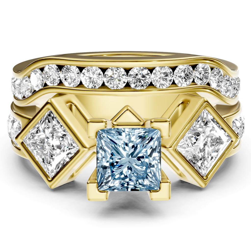 2.65-5.65 CT Princess & Round Cut Fancy Blue Diamonds - Bridal Set