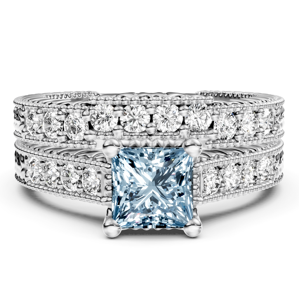 1.65-4.65 CT Princess & Round Cut Fancy Blue Diamonds - Bridal Set