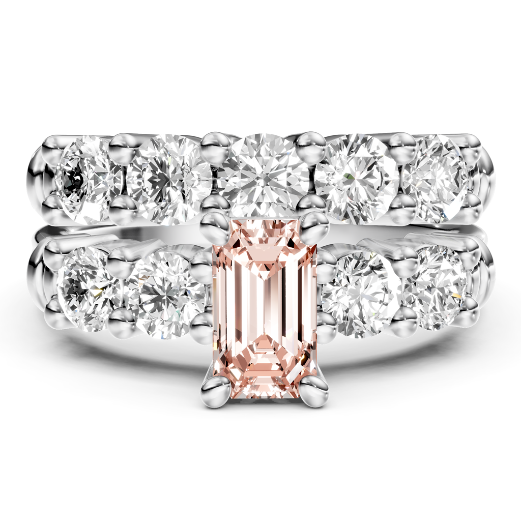 2.40-5.40 CT Emerald & Round Cut Fancy Pink Diamonds - Bridal Set