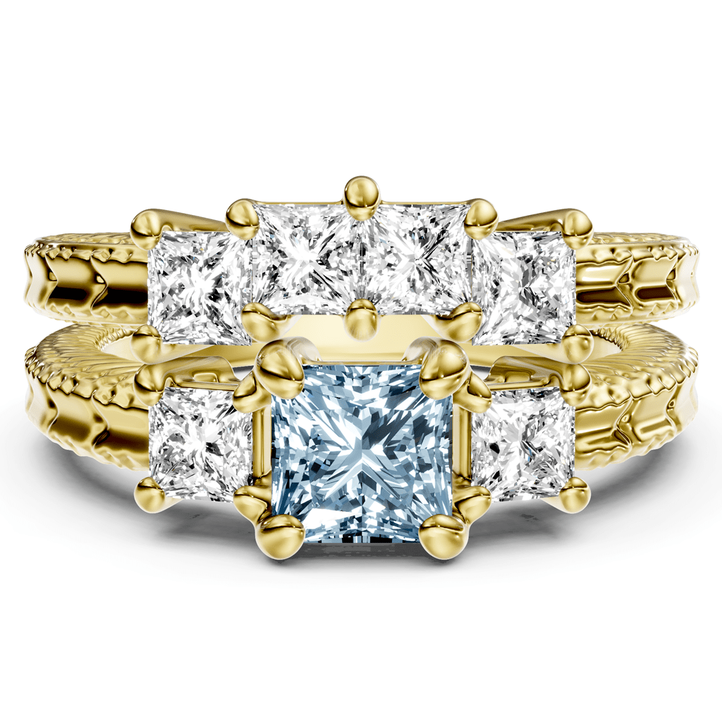 2.25 - 5.25 CT Princess Cut Fancy Blue Diamonds - Bridal Set - Primestyle.com