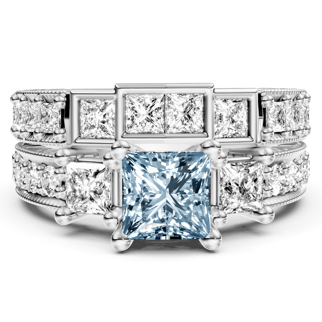 2.50 - 5.50 CT Princess & Round Cut Fancy Blue Diamonds - Bridal Set - Primestyle.com