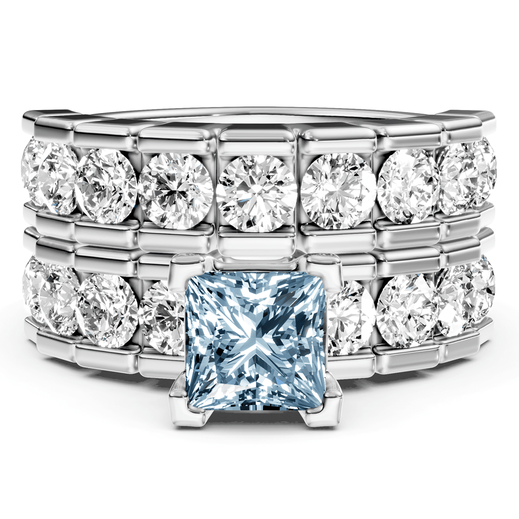 3.25 - 6.25 CT Princess & Round Cut Fancy Blue Diamonds - Bridal Set - Primestyle.com