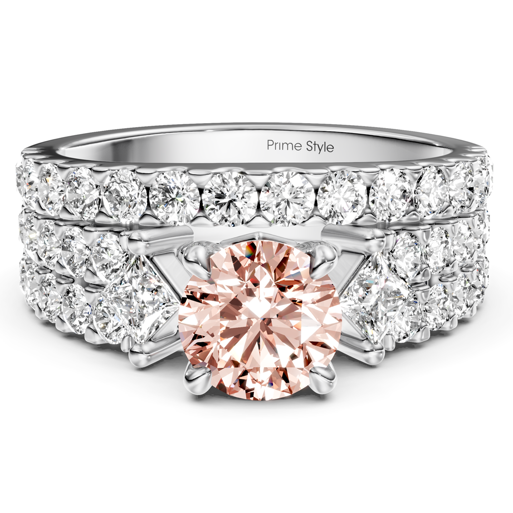 2.55-5.55 CT Princess & Round Cut Fancy Pink Diamonds - Bridal Set