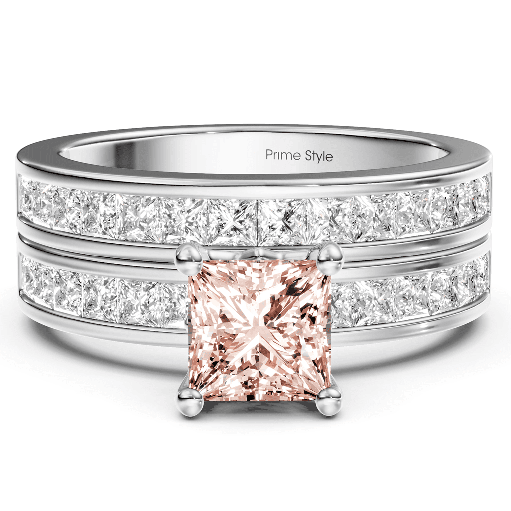 2.75 - 5.75 CT Princess Cut Fancy Pink Diamonds - Bridal Set - Primestyle.com