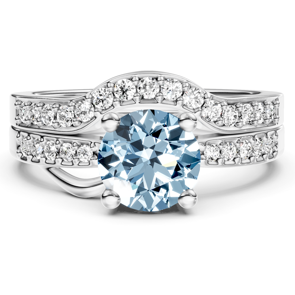 1.40-4.40 CT Round Cut Fancy Blue Diamonds - Bridal Set