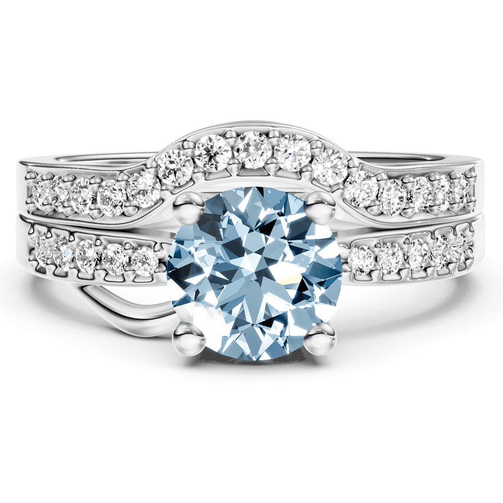 1.40-4.40 CT Round Cut Fancy Blue Diamonds - Bridal Set