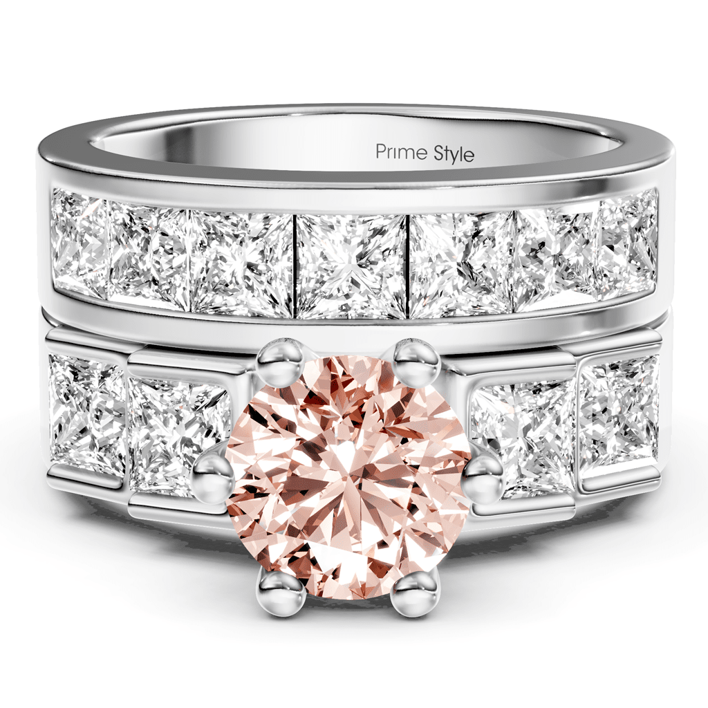 3.00 - 6.00 CT Princess & Round Cut Fancy Pink Diamonds - Bridal Set - Primestyle.com