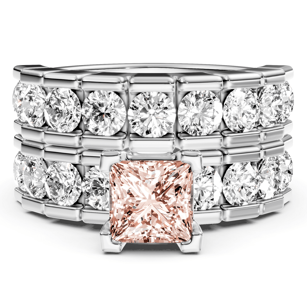 3.25 - 6.25 CT Princess & Round Cut Fancy Pink Diamonds - Bridal Set - Primestyle.com