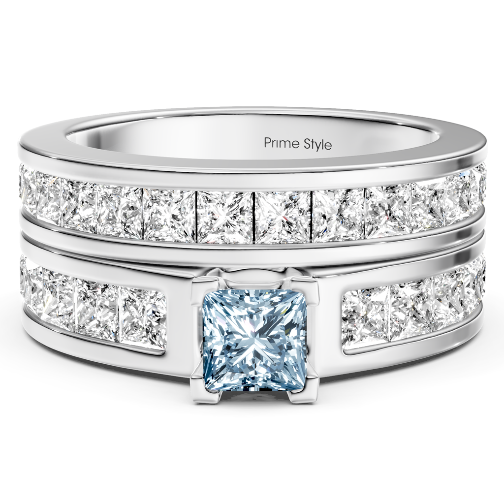 2.80-5.80 CT Princess Cut Fancy Blue Diamonds - Bridal Set