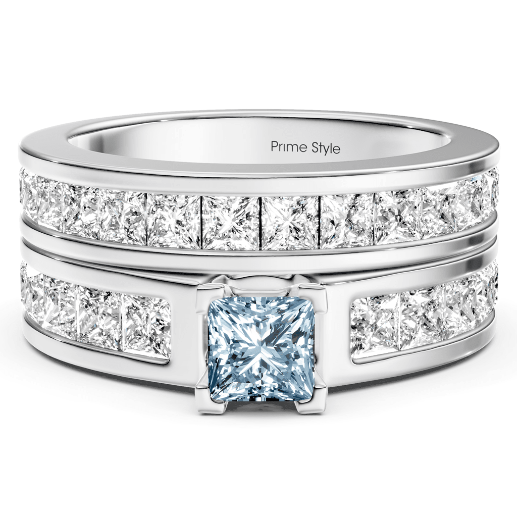 2.80-5.80 CT Princess Cut Fancy Blue Diamonds - Bridal Set