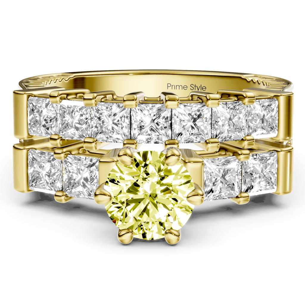2.40 - 5.40 CT Princess Cut Fancy Yellow Diamonds - Bridal Set - Primestyle.com