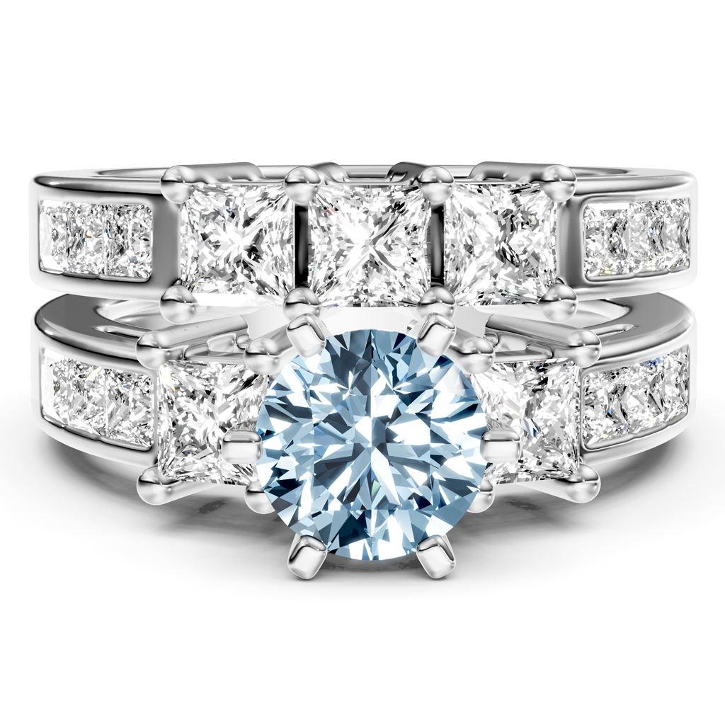 2.95-5.95 CT Princess Cut Fancy Blue Diamonds - Bridal Set