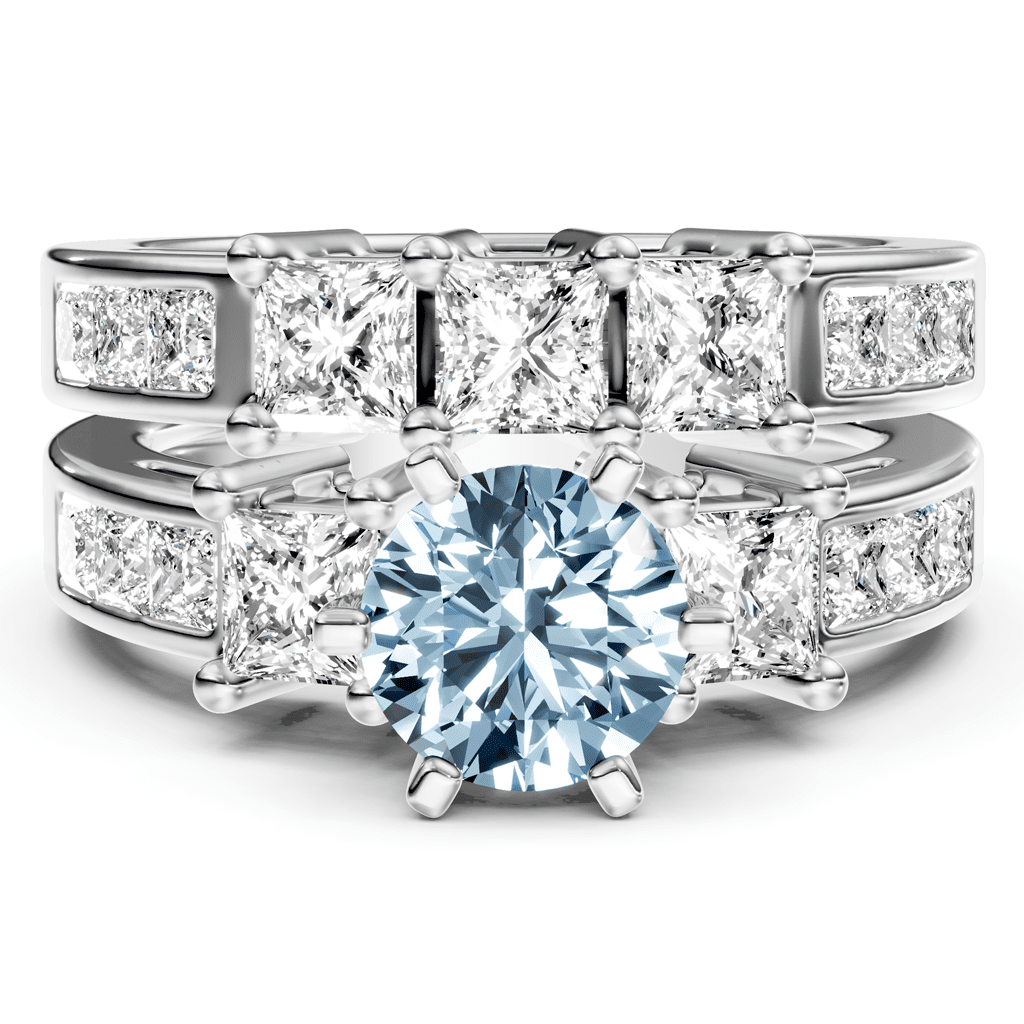 2.95 - 5.95 CT Princess Cut Fancy Blue Diamonds - Bridal Set - Primestyle.com