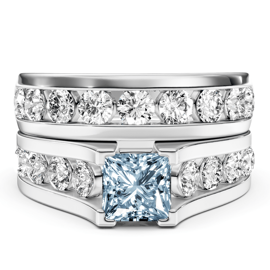 2.80 - 5.80 CT Princess & Round Cut Fancy Blue Diamonds - Bridal Set - Primestyle.com