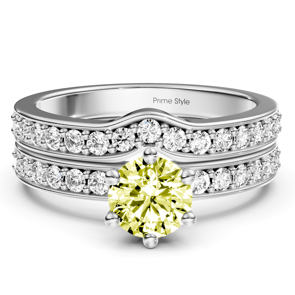 1.60 - 4.60 CT Round Cut Fancy Yellow Diamonds - Bridal Set - Primestyle.com