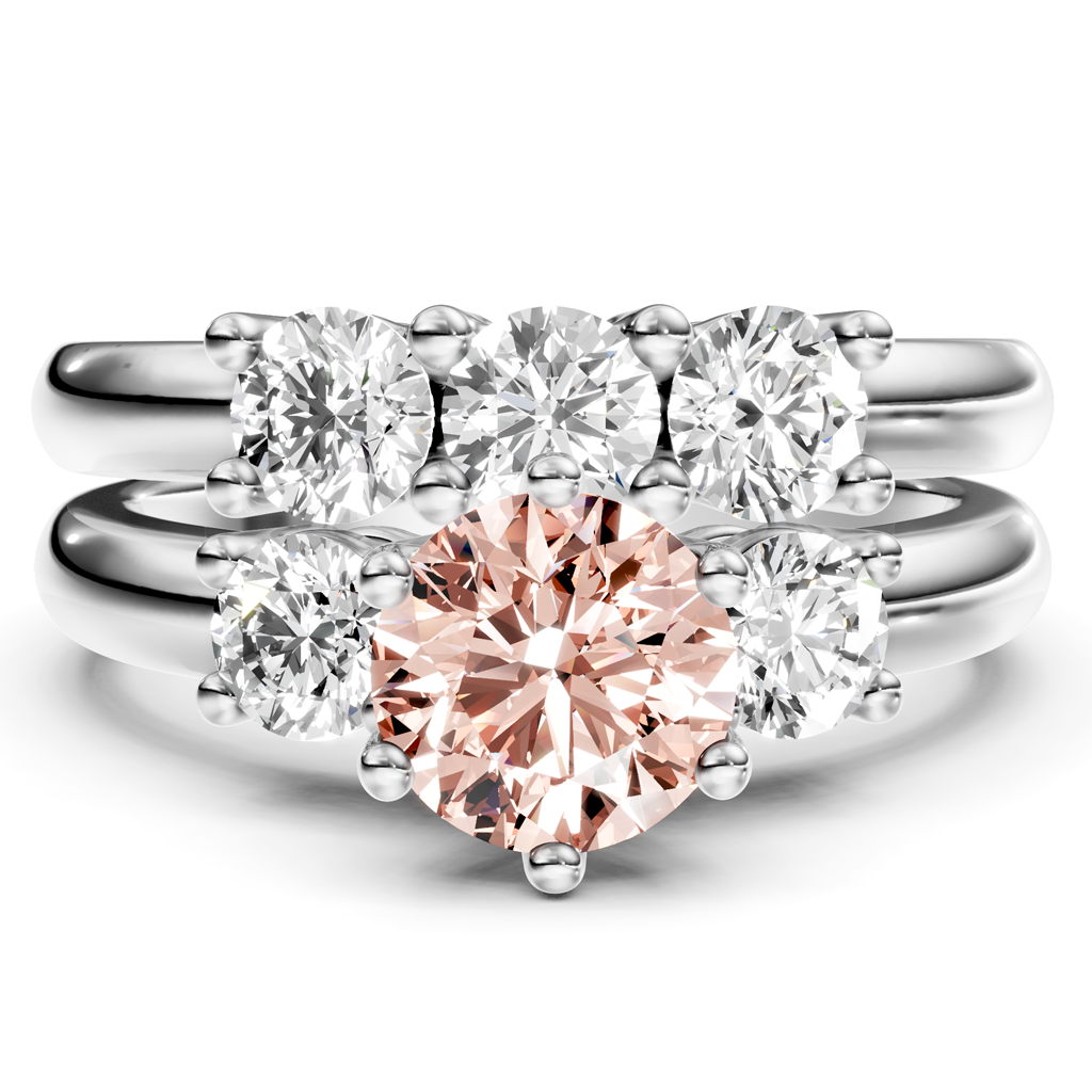 2.00-5.00 CT Round Cut Fancy Pink Diamonds - Bridal Set