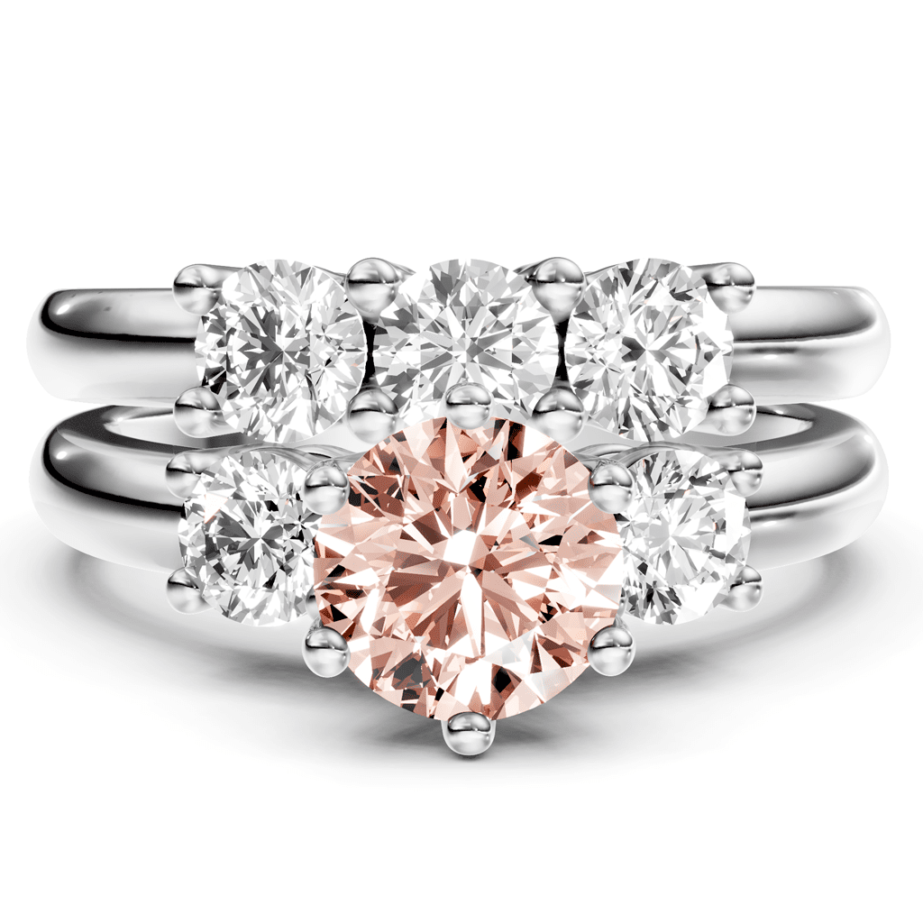 2.00-5.00 CT Round Cut Fancy Pink Diamonds - Bridal Set