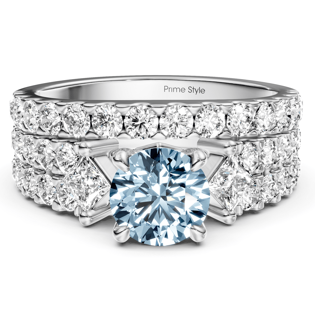 2.55-5.55 CT Princess & Round Cut Fancy Blue Diamonds - Bridal Set