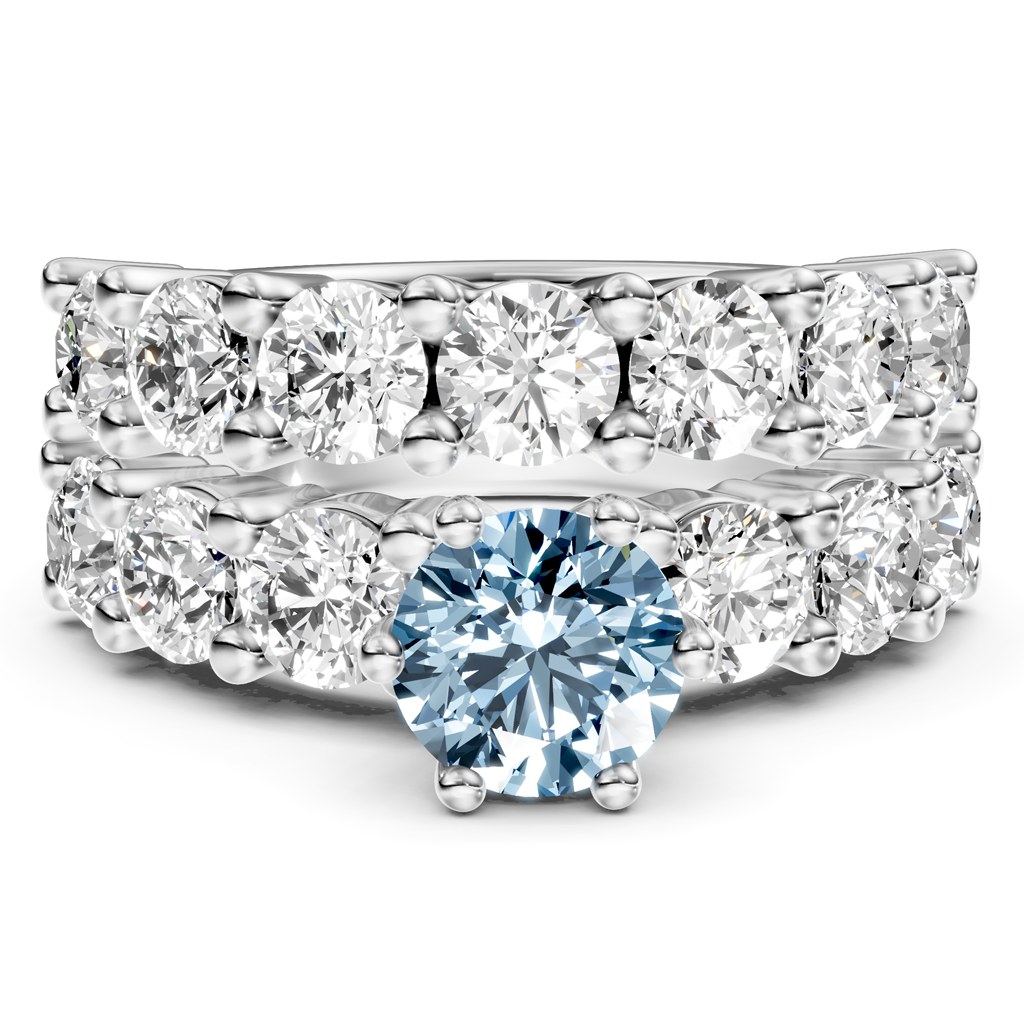 4.60-7.60 CT Princess & Round Cut Fancy Blue Diamonds - Bridal Set