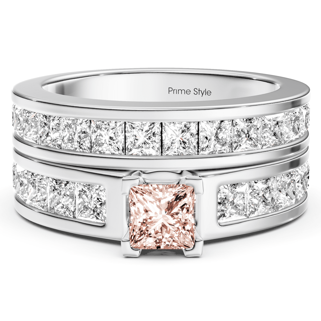 2.80 - 5.80 CT Princess Cut Fancy Pink Diamonds - Bridal Set - Primestyle.com