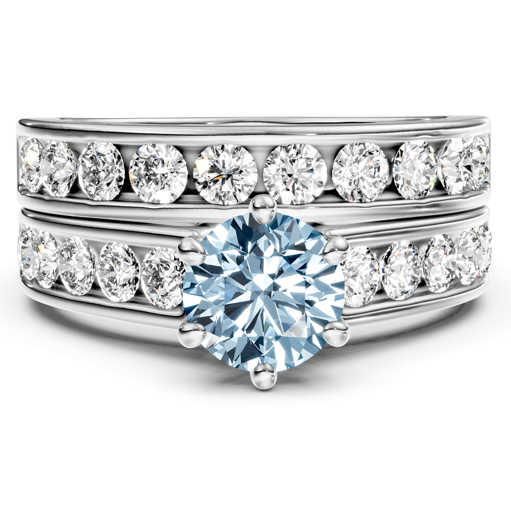 2.45-5.45 CT Princess & Round Cut Fancy Blue Diamonds - Bridal Set