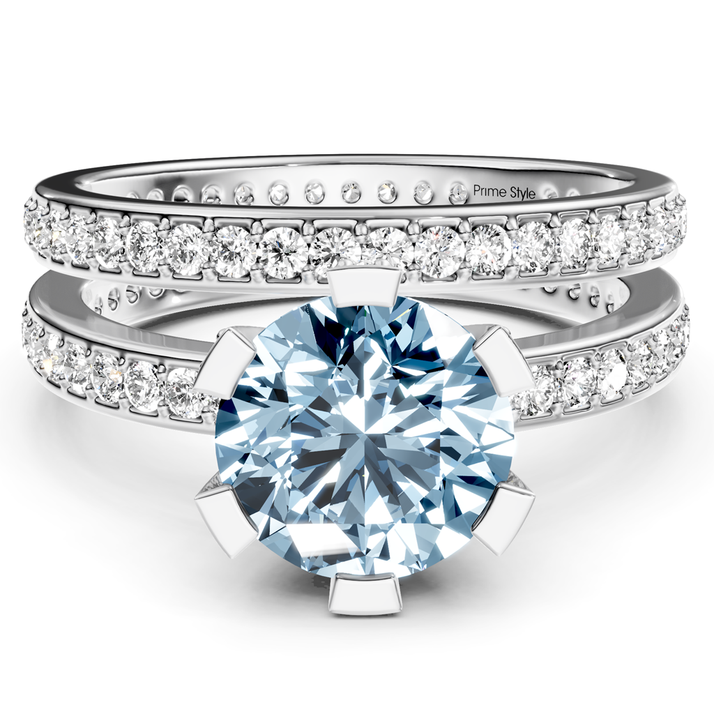 2.00-5.00 CT Round Cut Fancy Blue Diamonds - Bridal Set