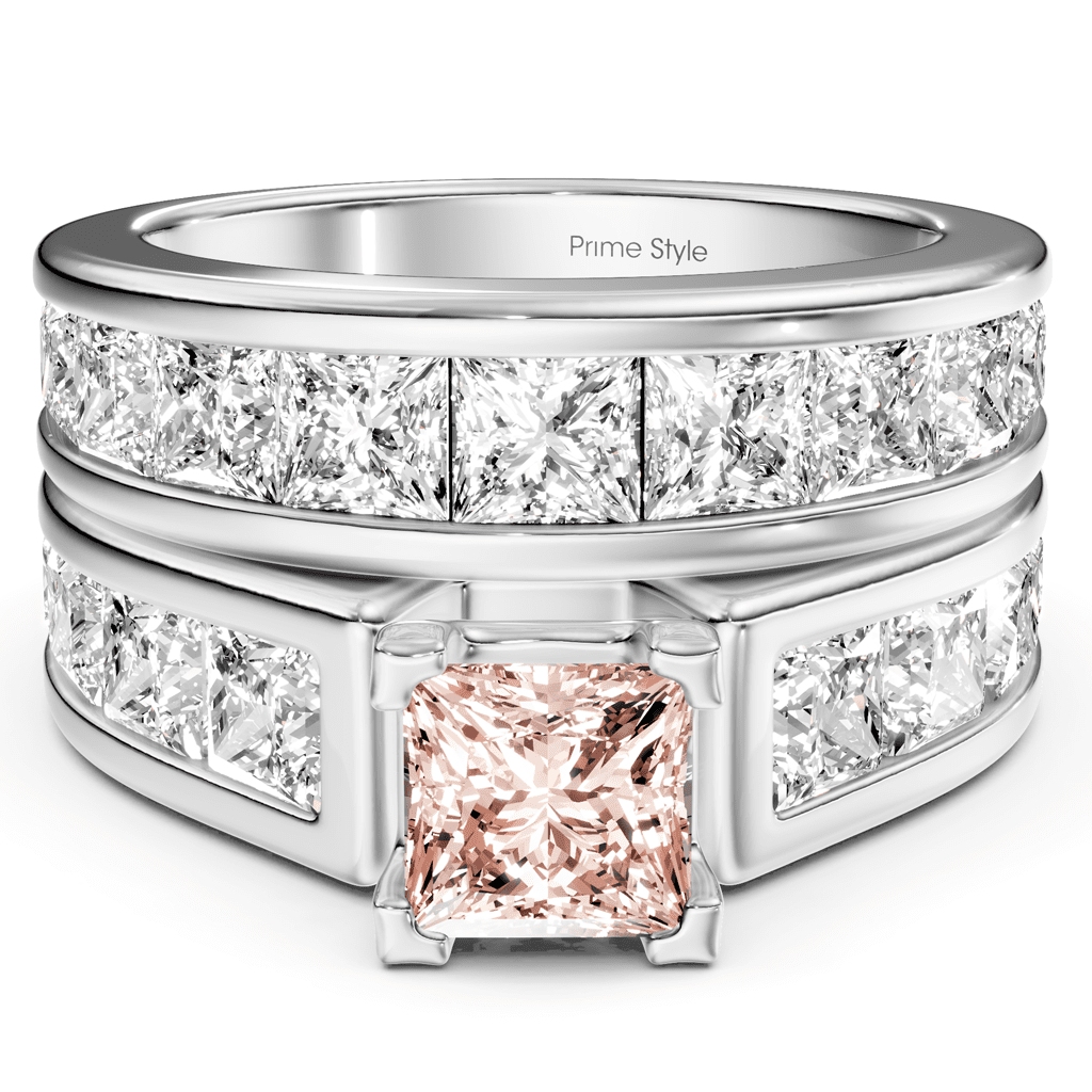 5.90 - 8.90 CT Princess Cut Fancy Pink Diamonds - Bridal Set - Primestyle.com