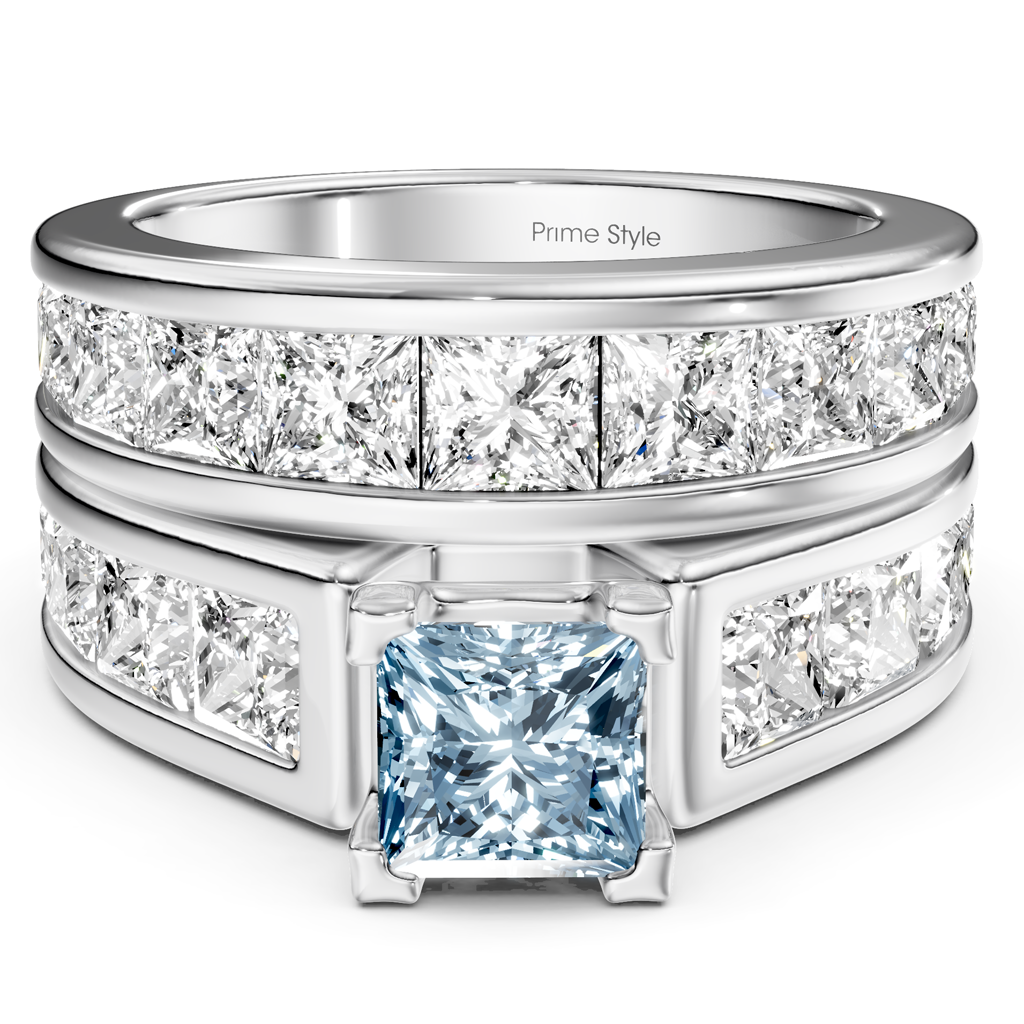 5.90-8.90 CT Princess Cut Fancy Blue Diamonds - Bridal Set